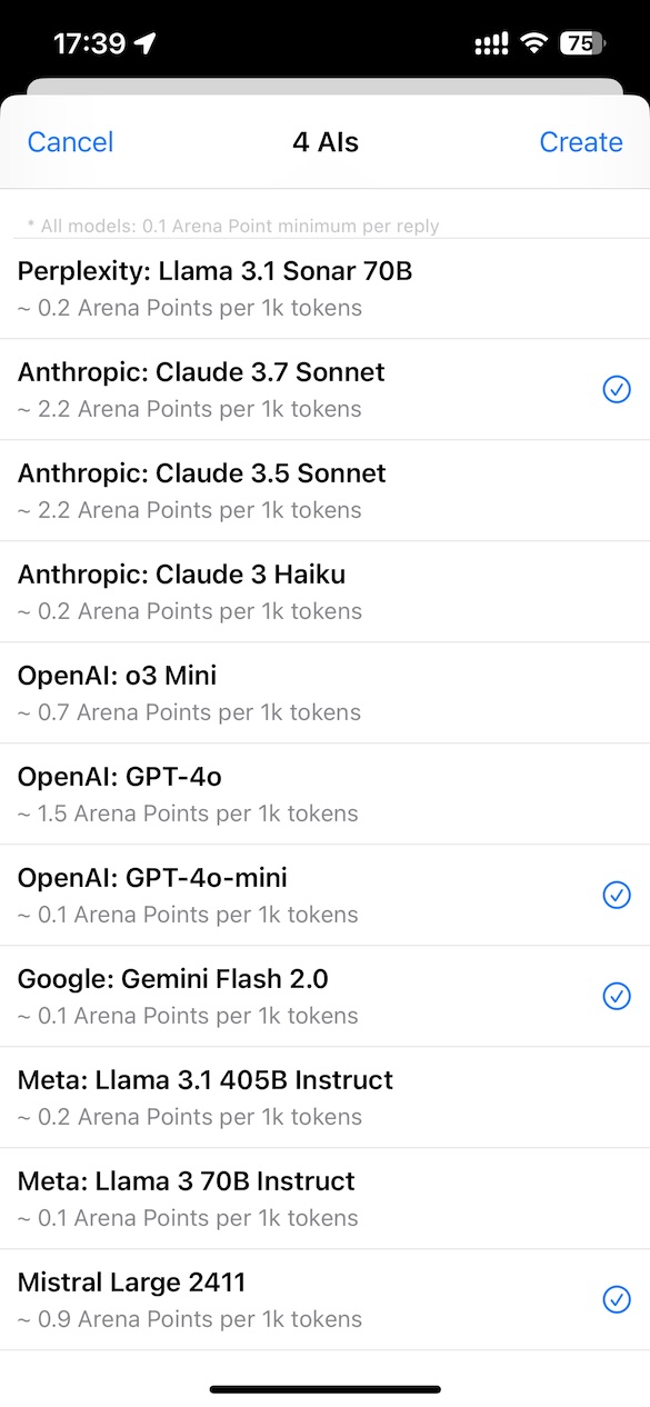 AI Arena - Select Models